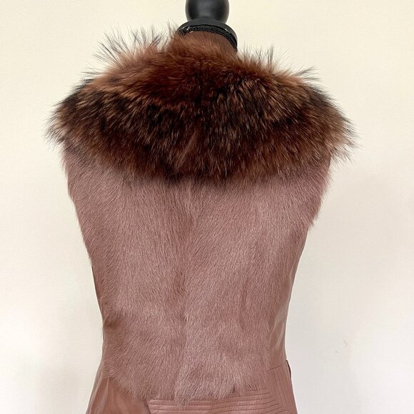 NWOT Tan Brown Leather Vest Real Fox Fur XS size - Picture 15 of 16